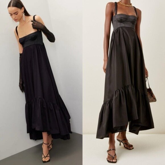 Anna October Snowdrop Bustier Ruched Strap Ruffle Hem Black Maxi Dress Size S - Picture 2 of 12